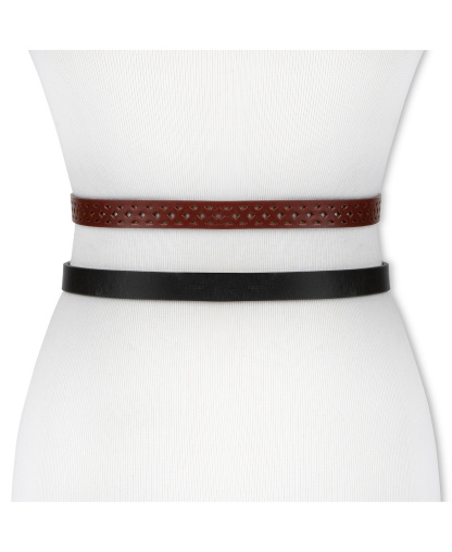 Levi's Women's 2-Pack Perforated and Reversible Skinny Casual Belt Set - Black/Tan Brown