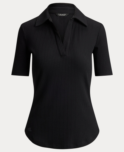 Lauren Ralph Lauren Women's Johnny Collar Polo T-Shirt - Black
