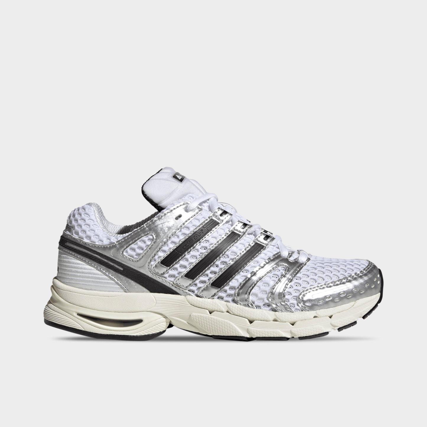 Women's adidas Adistar Control 5 Pony Print Casual Shoes - Part 2 - Cloud White/Core Black/Silver Metallic - Left shoe facing left. Outside of the shoe.