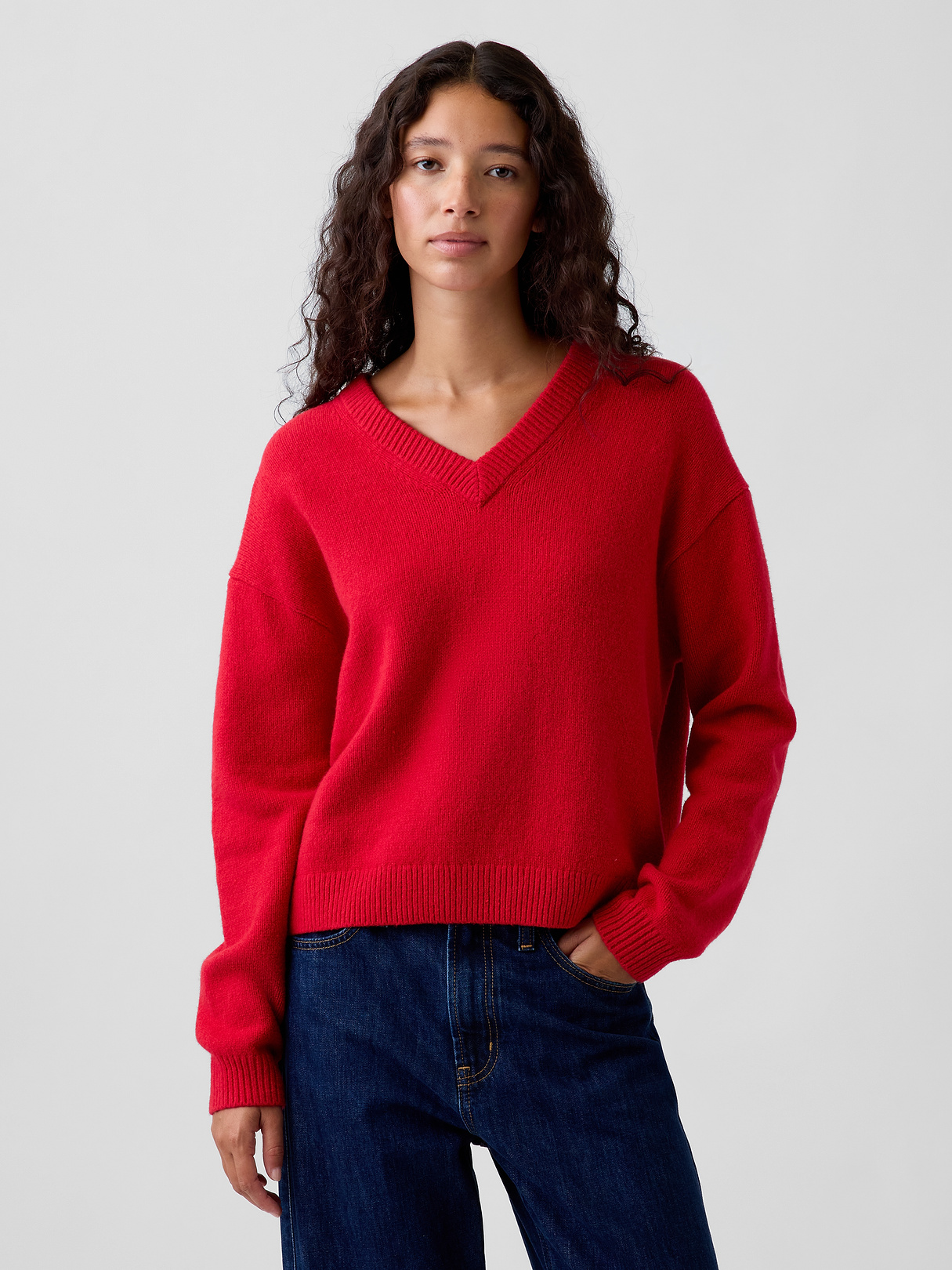 CashSoft Oversized V-Neck Sweater - Modern red