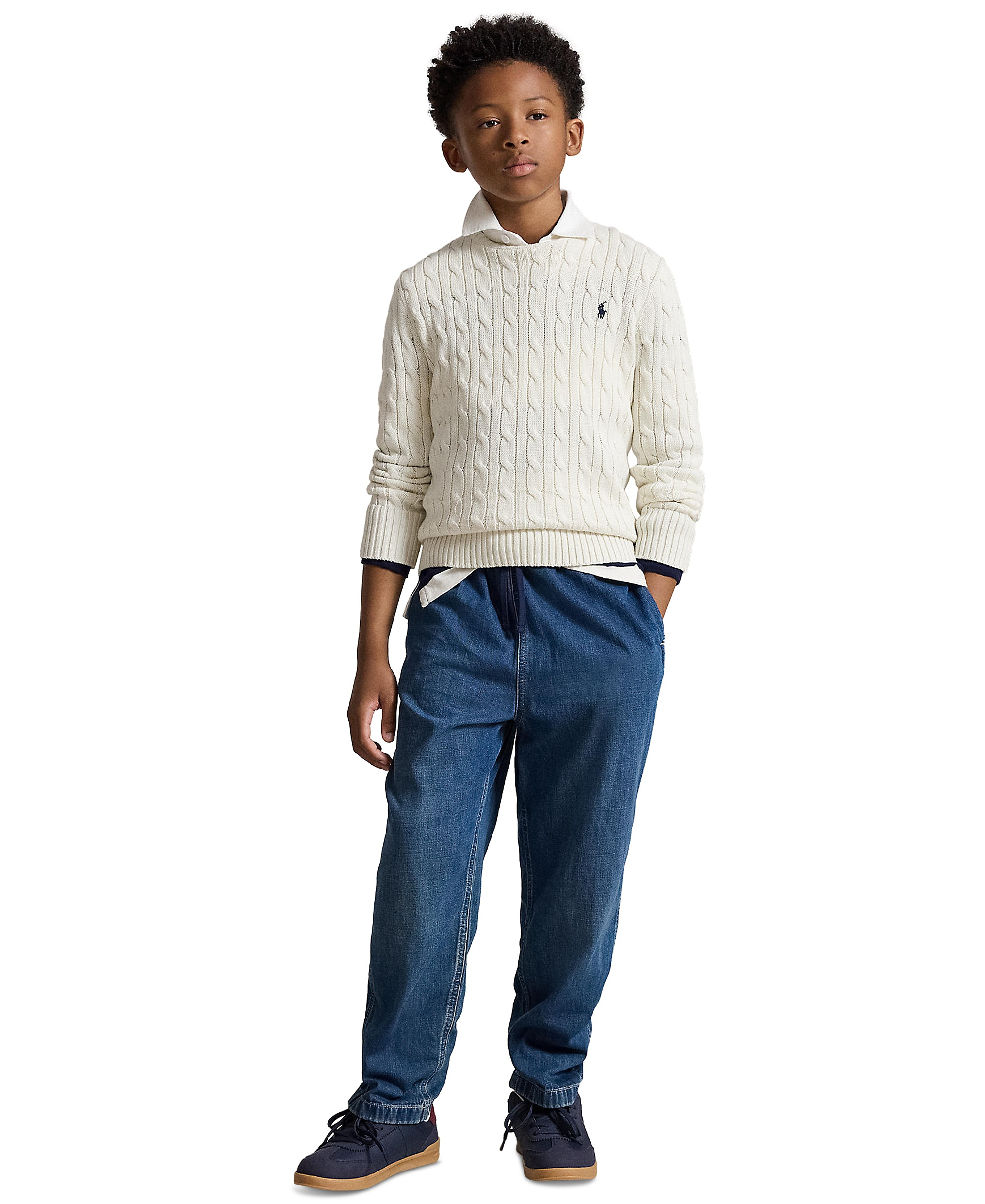 Polo Ralph Lauren Boys' 8-20 Cable-Knit Cotton Sweater - Cream