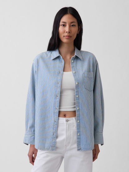 Denim Big Shirt - Blue railroad stripe