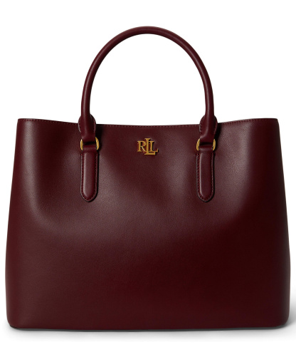 Lauren Ralph Lauren Full-Grain Leather Large Marcy Satchel Bag - Dark Garnet