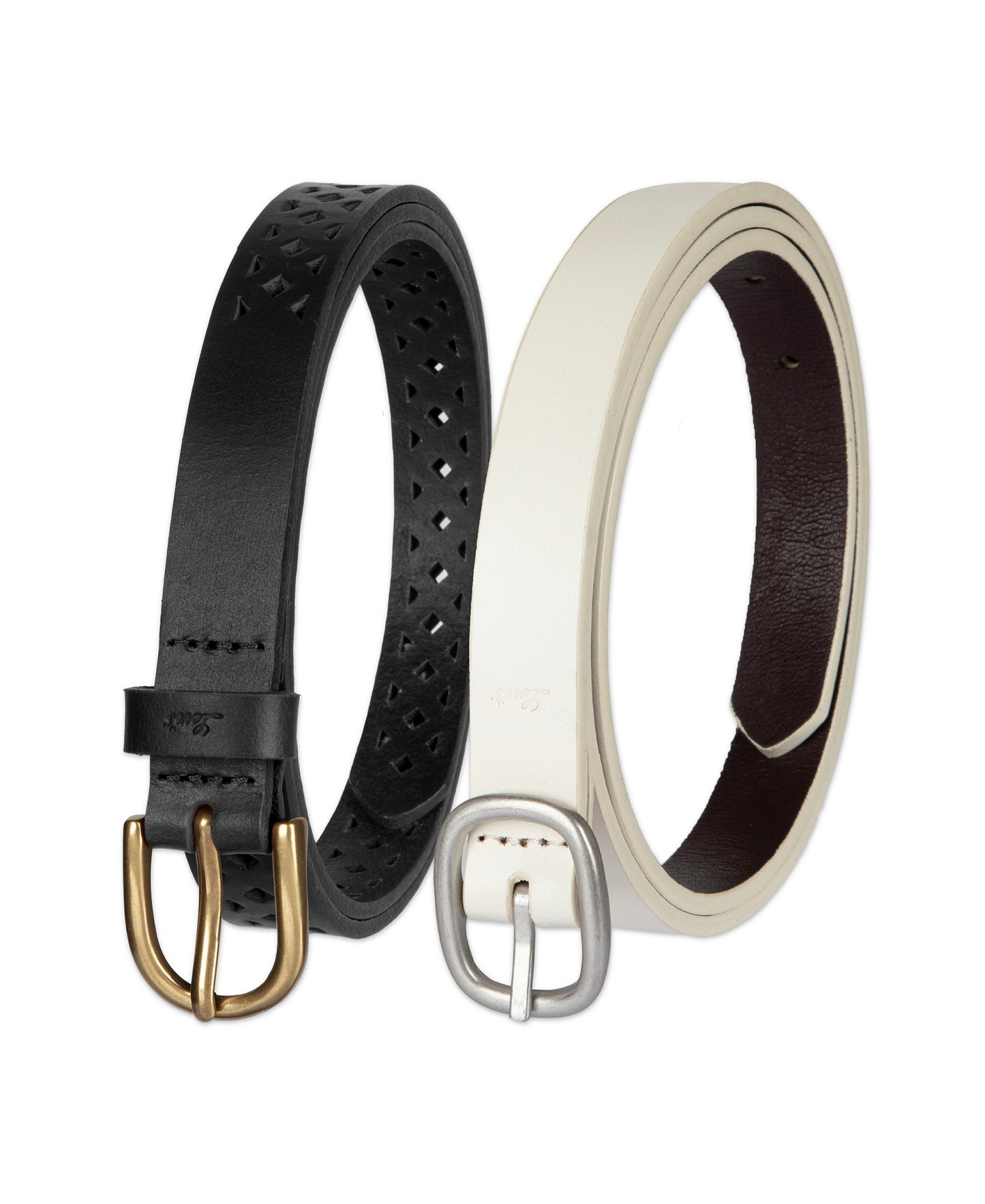 Levi's Women's 2-Pack Perforated and Reversible Skinny Casual Belt Set - White/Burgundy Black