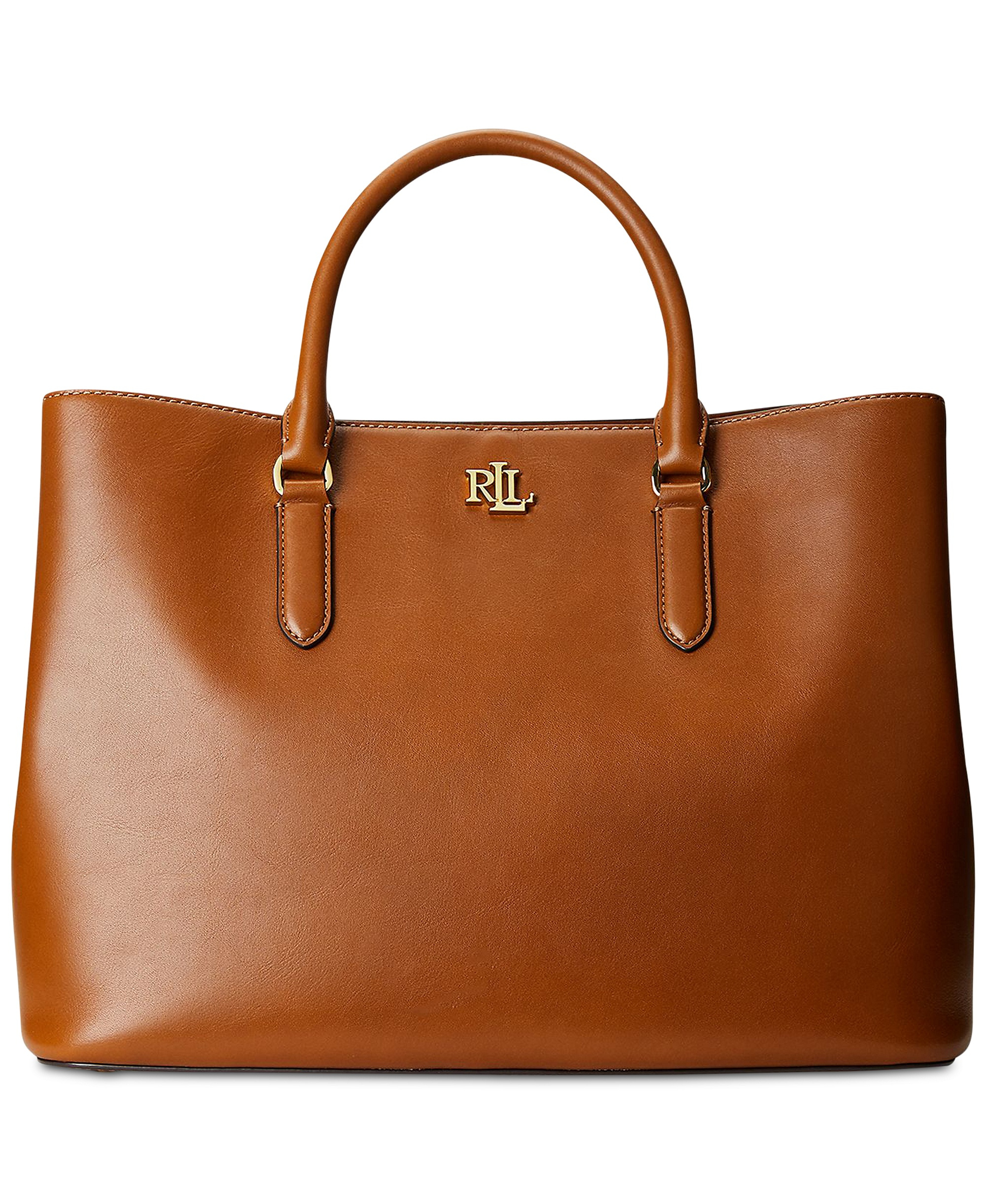 Lauren Ralph Lauren Full-Grain Leather Large Marcy Satchel Bag - Lauren Tan