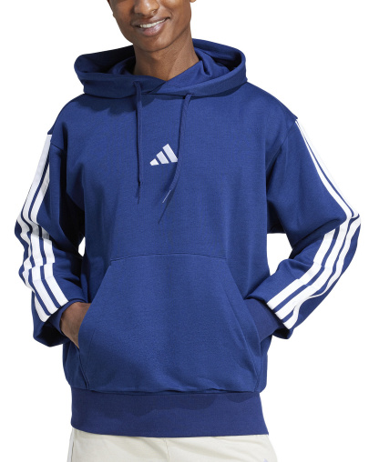 adidas Men's Essential Three-Stripes Fleece Hoodie - Dark Blue/White