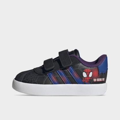 Kids' Toddler adidas VL Court 3.0 Hook-And-Loop Casual Shoes - Core Black/Royal Blue/Violet - Left shoe facing left. Outside of the shoe.