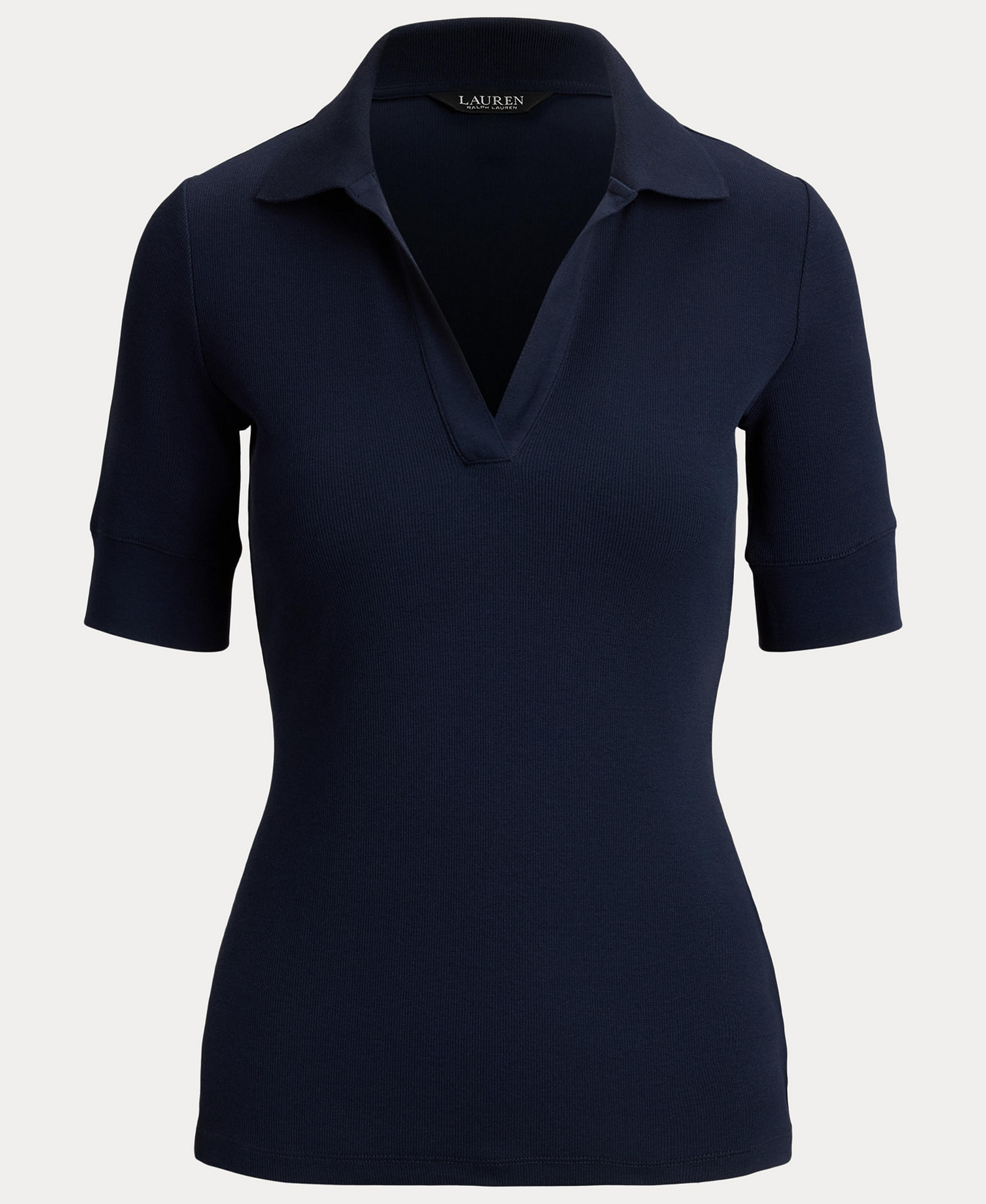 Lauren Ralph Lauren Women's Jersey Short-Sleeve Collared Top - Lauren Navy