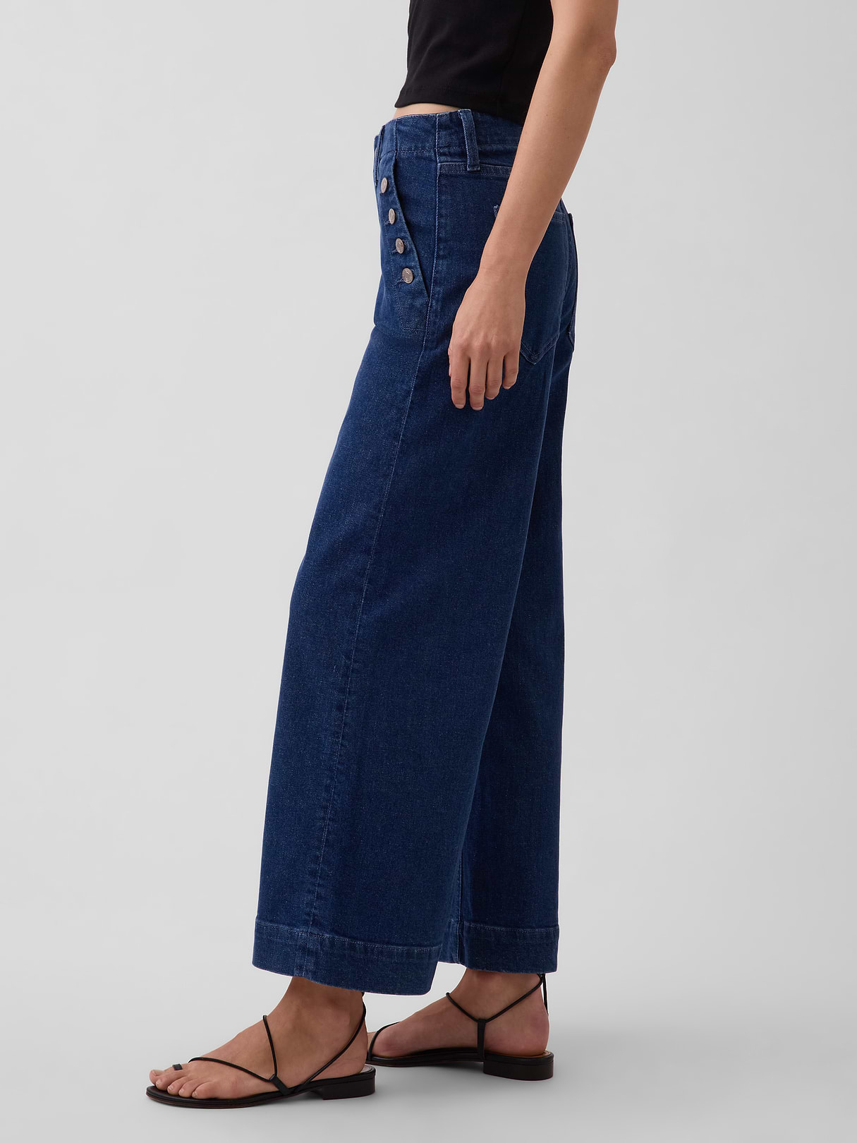 High Rise Stride Wide-Leg Ankle Jeans - Dark indigo