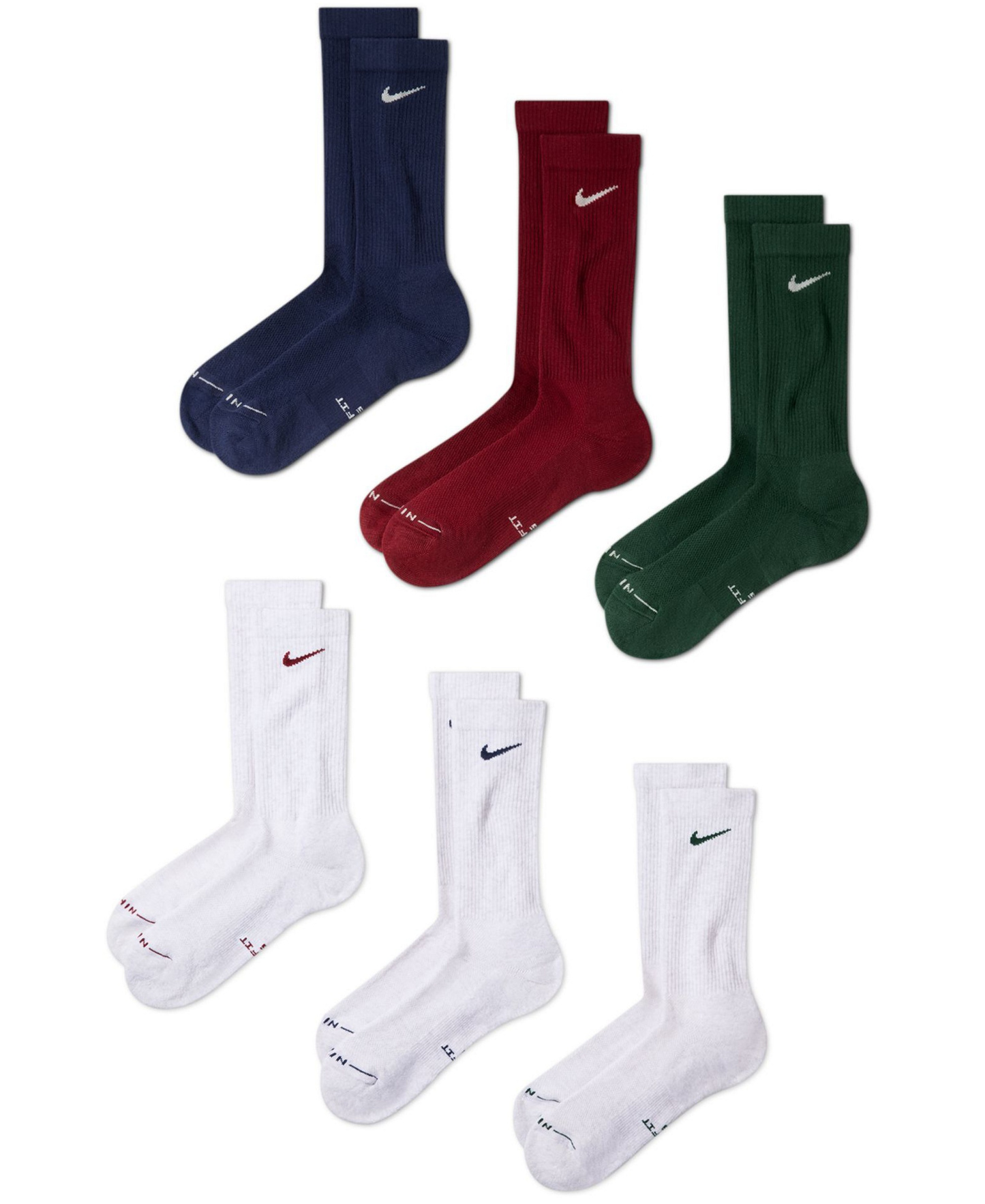 Nike Unisex Elevated Everyday Crew Socks, 6-Pack - Multi-Color