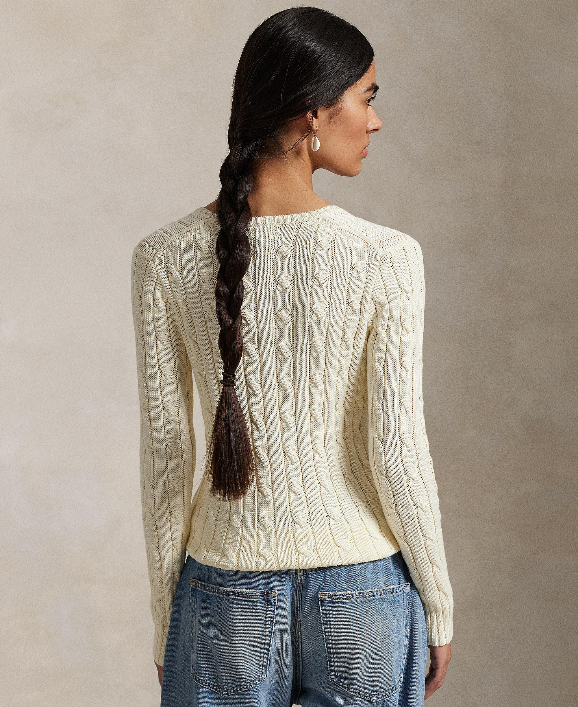 Polo Ralph Lauren Women's Cable-Knit Cotton V-Neck Sweater - Cream