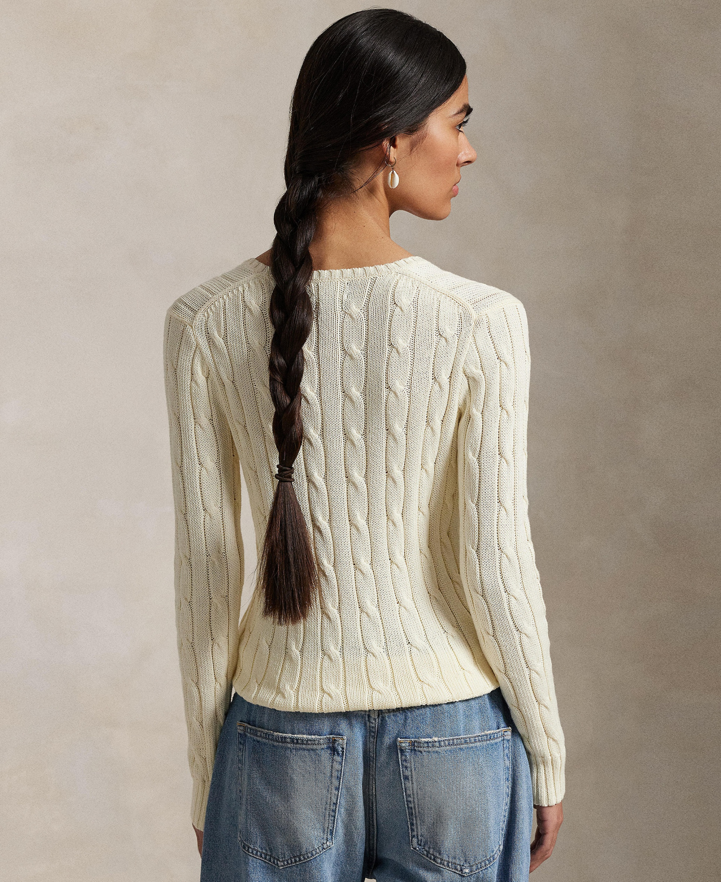 Polo Ralph Lauren Women's Cable-Knit Cotton V-Neck Sweater - Cream