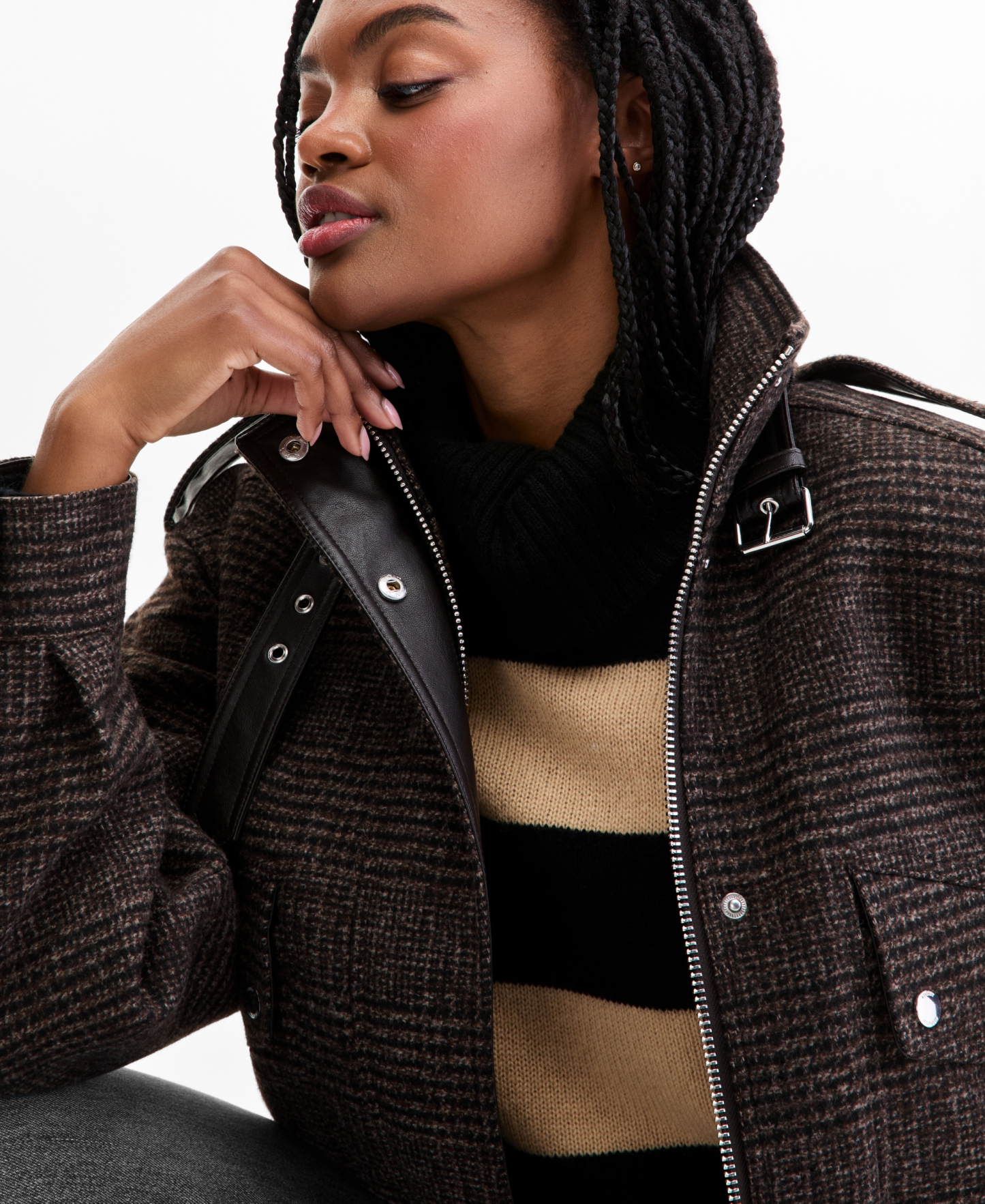 Tommy Hilfiger Women's Stand-Collar Bomber Jacket - Brown Plaid