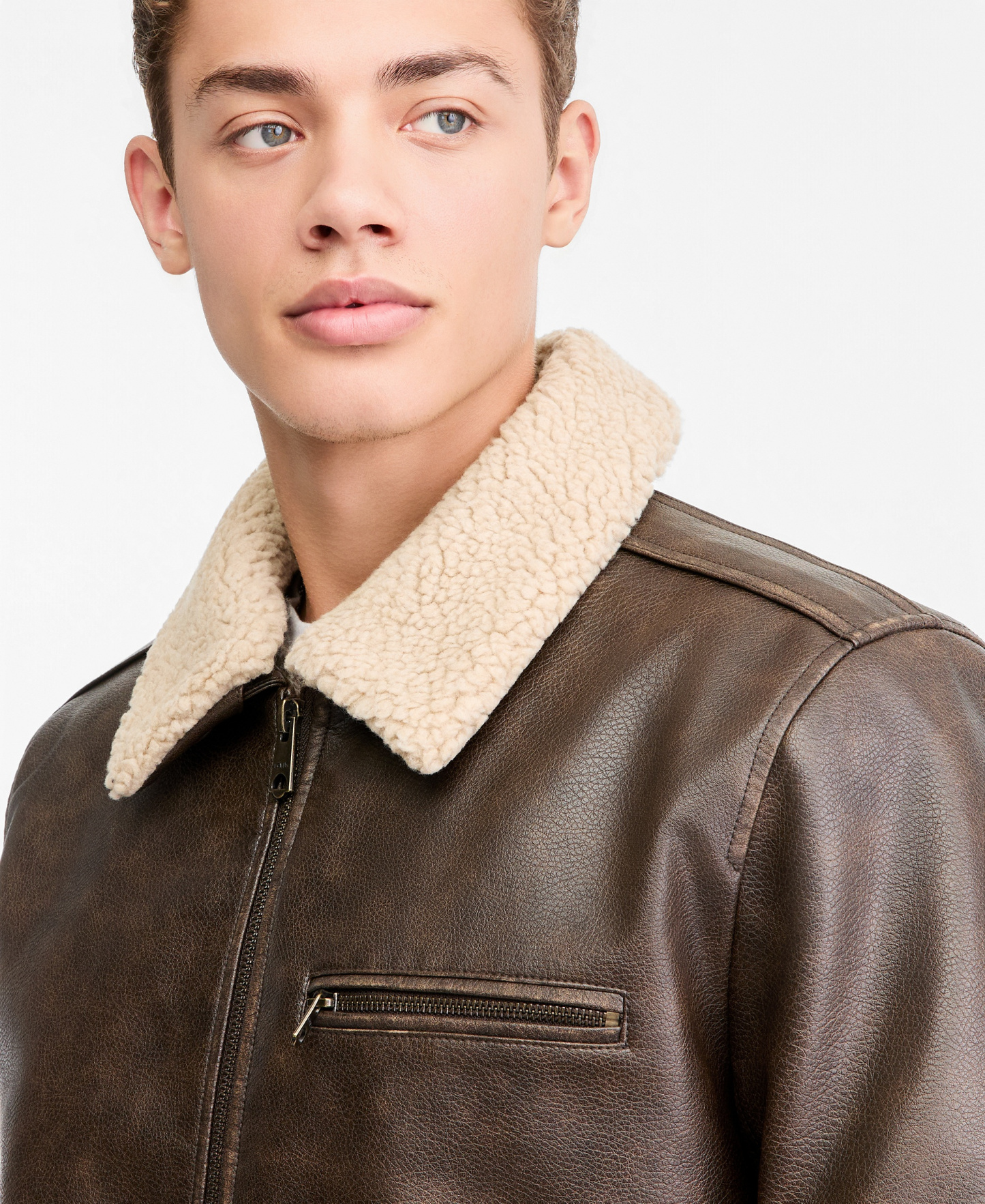 Levi's Men's Sherpa Collar Faux Leather Bomber Jacket - Brown