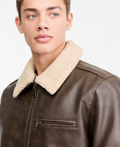 Levi's Men's Sherpa Collar Faux Leather Bomber Jacket - Brown