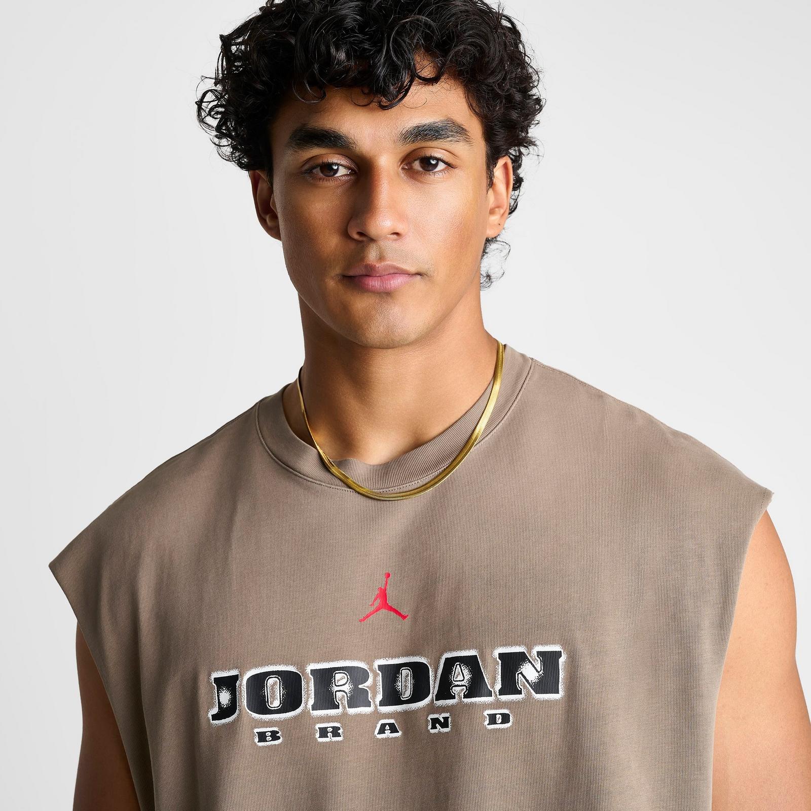 Men's Jordan Brooklyn Sleeveless Muscle Top - Olive Grey/Gym Red - view 5