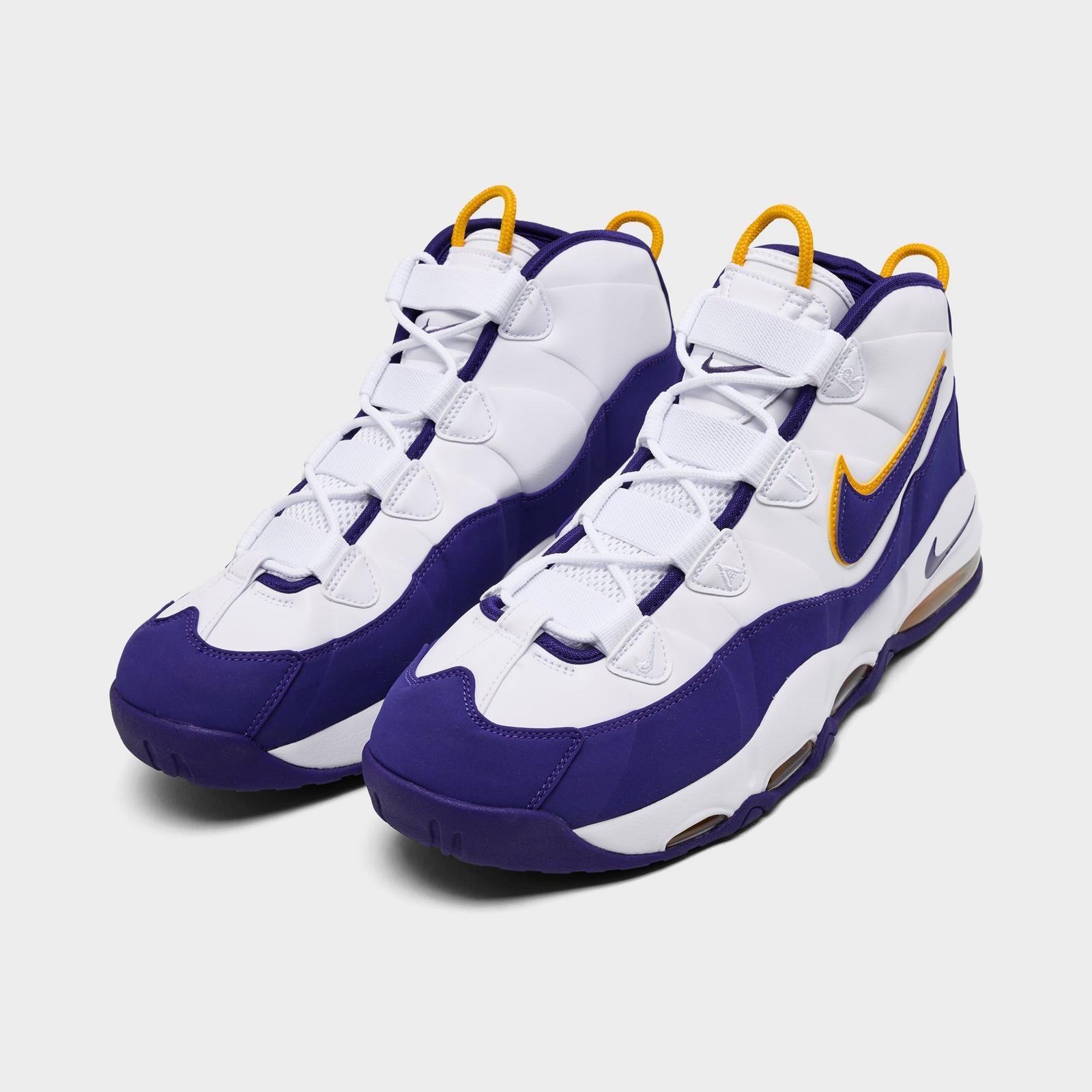 Men's Nike Air Max Uptempo Basketball Shoes - White/Court Purple/White/University Gold