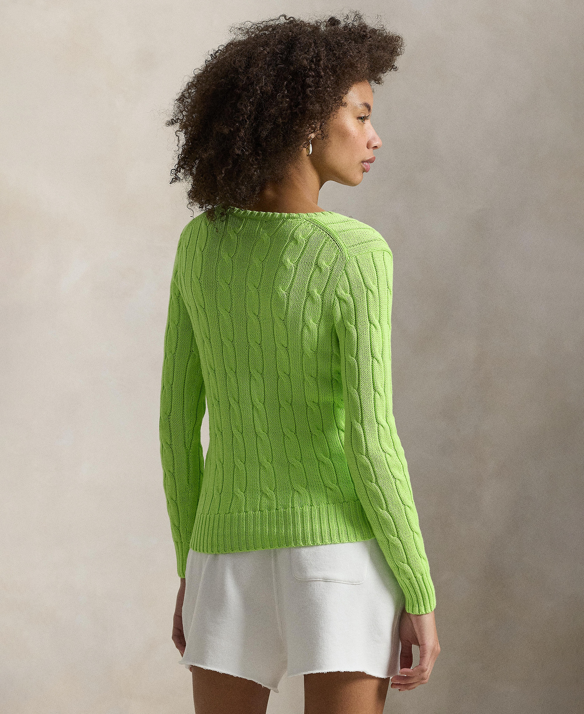 Polo Ralph Lauren Women's Cable-Knit Cotton V-Neck Sweater - Bright Leaf