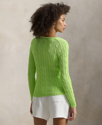 Polo Ralph Lauren Women's Cable-Knit Cotton V-Neck Sweater - Bright Leaf