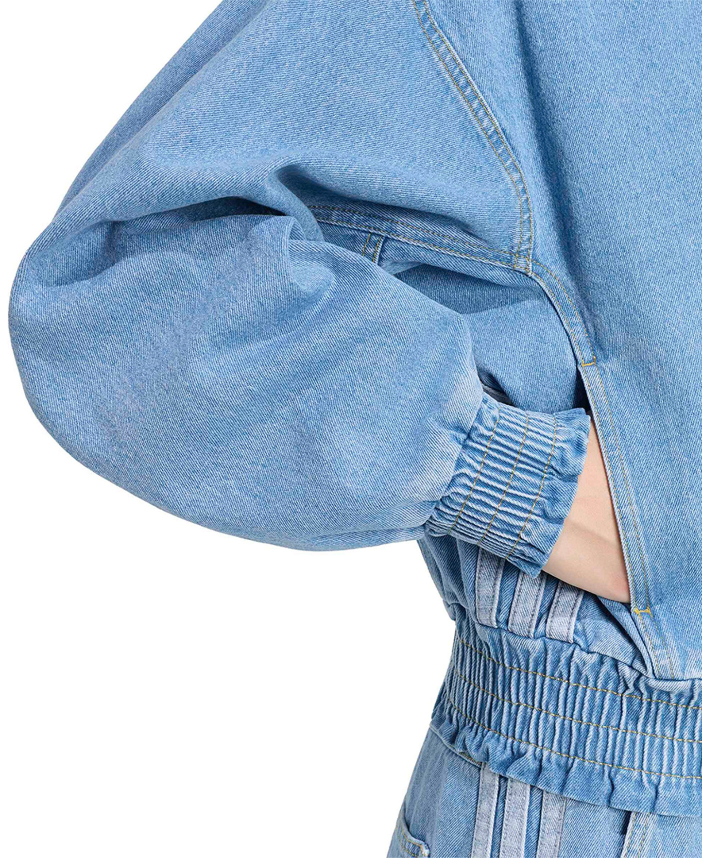 adidas Women's Stadium Washed Denim Bomber Loose-Fit Jacket - Crystal Sky