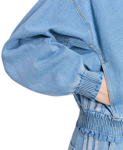 adidas Women's Stadium Washed Denim Bomber Loose-Fit Jacket - Crystal Sky
