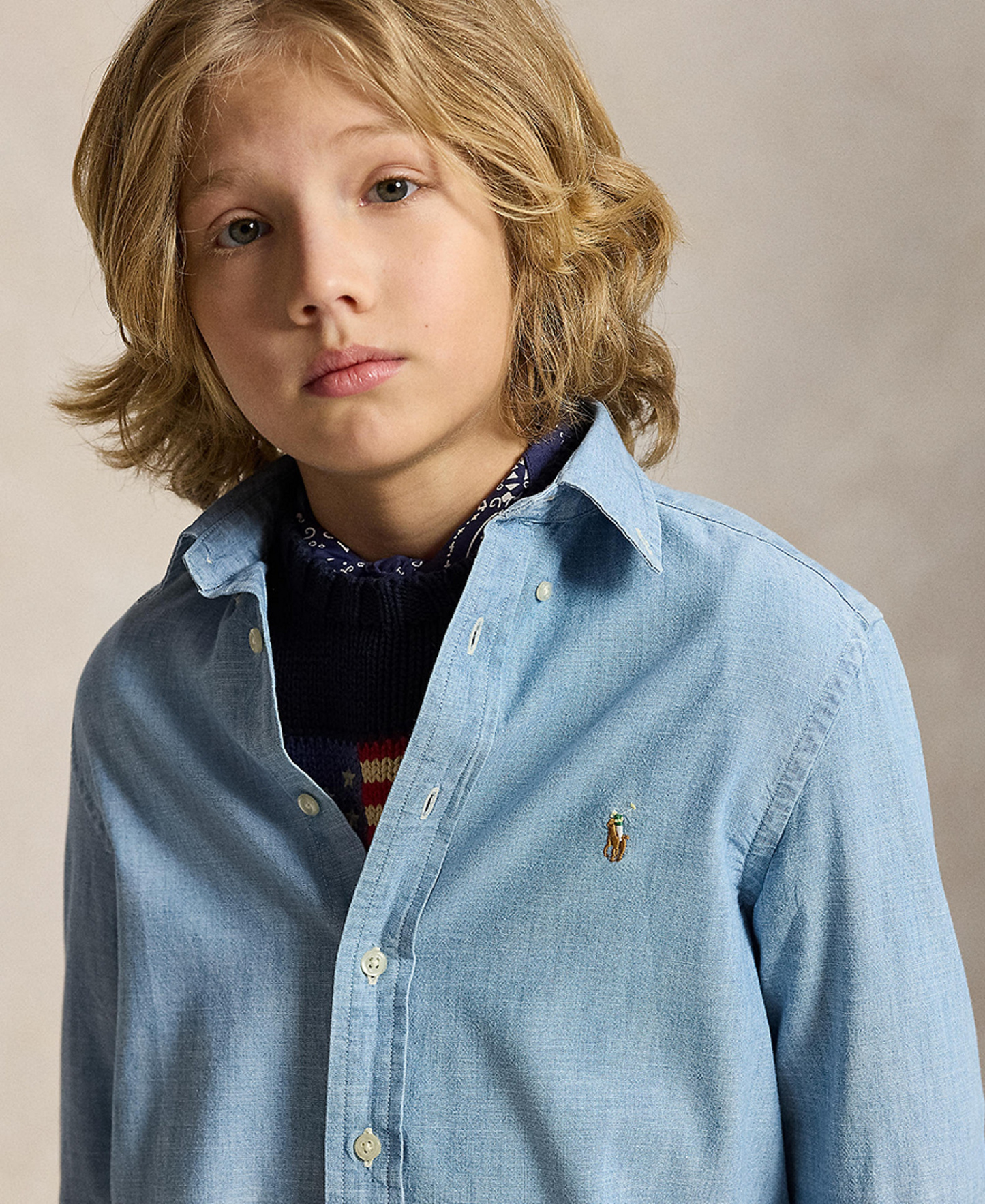 Polo Ralph Lauren Big Boys Cotton Chambray Sport Shirt - Light Blue