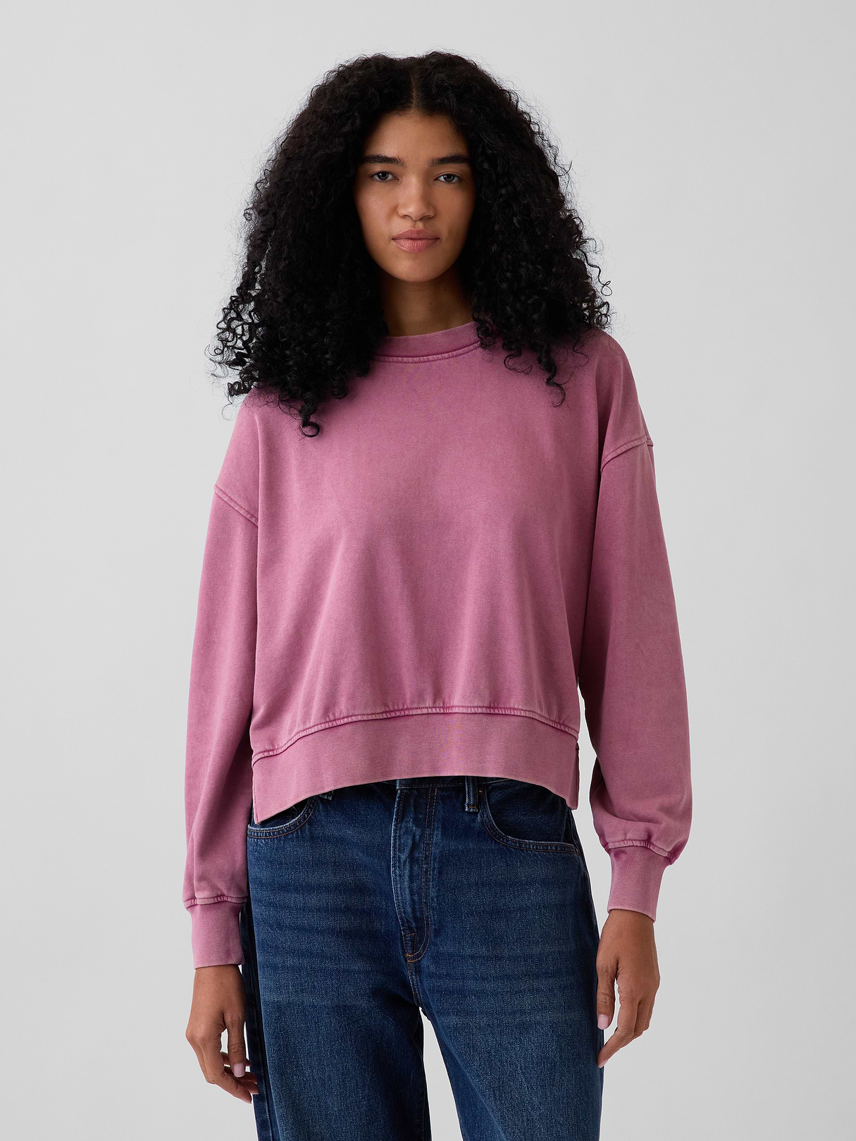 VintageSoft Terry Oversized Wedge Side-Slit Sweatshirt - Dahlia pink