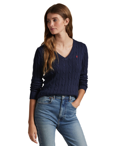 Polo Ralph Lauren Women's Cable-Knit Cotton V-Neck Sweater - Hunter Navy