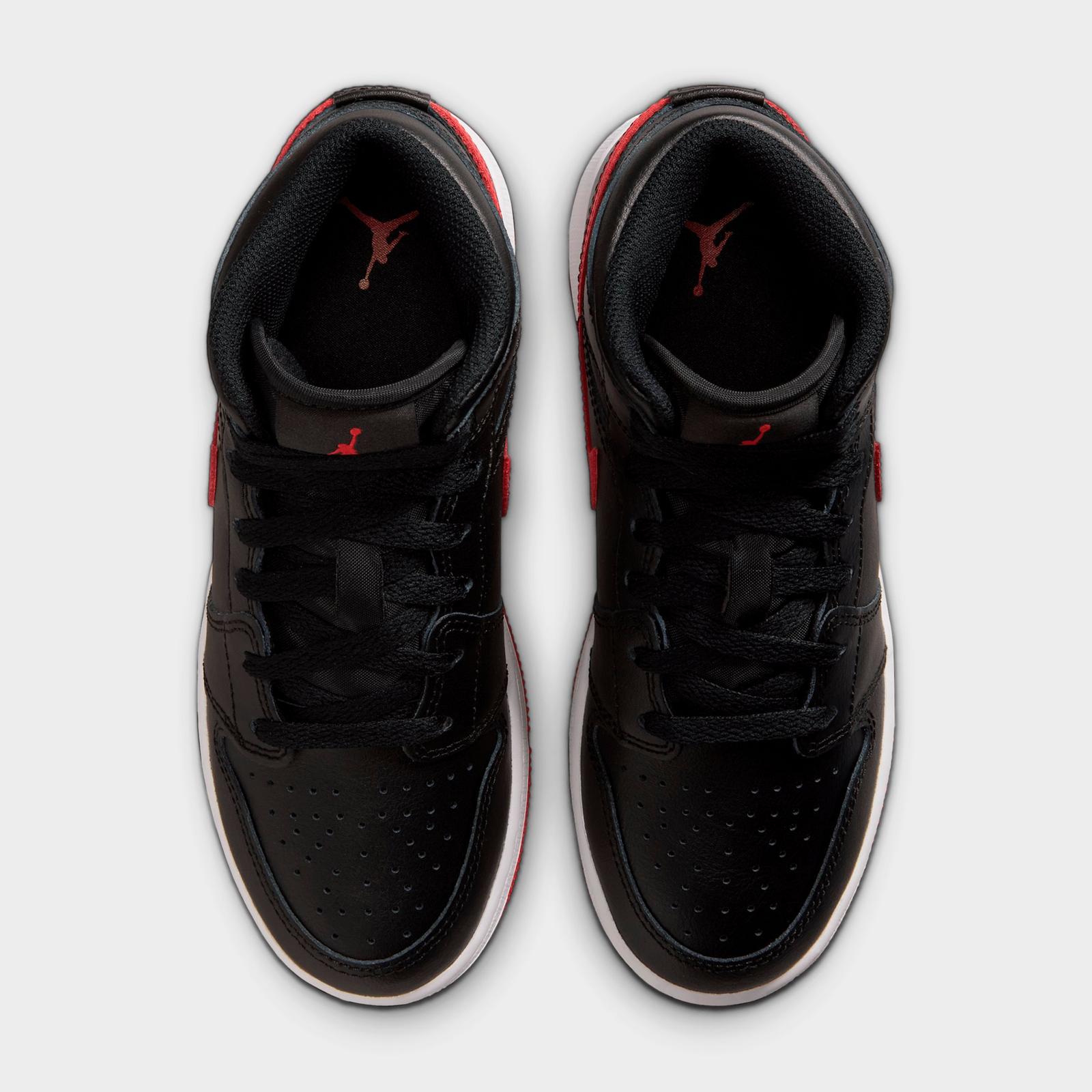 Big Kids' Air Jordan Retro 1 Mid Casual Shoes - Black/White/University Red - view 5