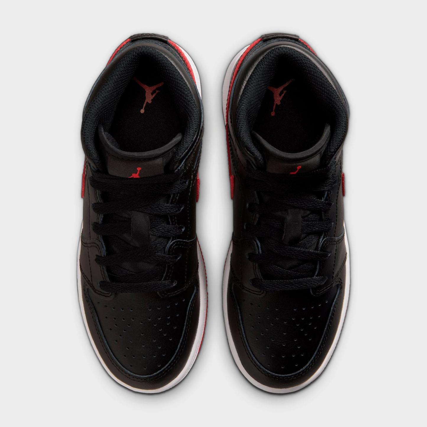 Big Kids' Air Jordan Retro 1 Mid Casual Shoes - Black/White/University Red - view 5