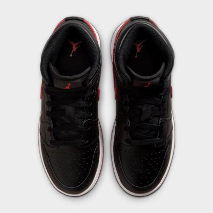 Big Kids' Air Jordan Retro 1 Mid Casual Shoes - Black/White/University Red - view 5