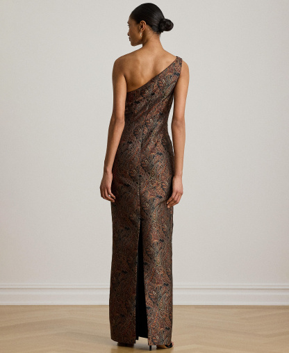 Lauren Ralph Lauren Women's Paisley Jacquard One-Shoulder Gown - Black Multi