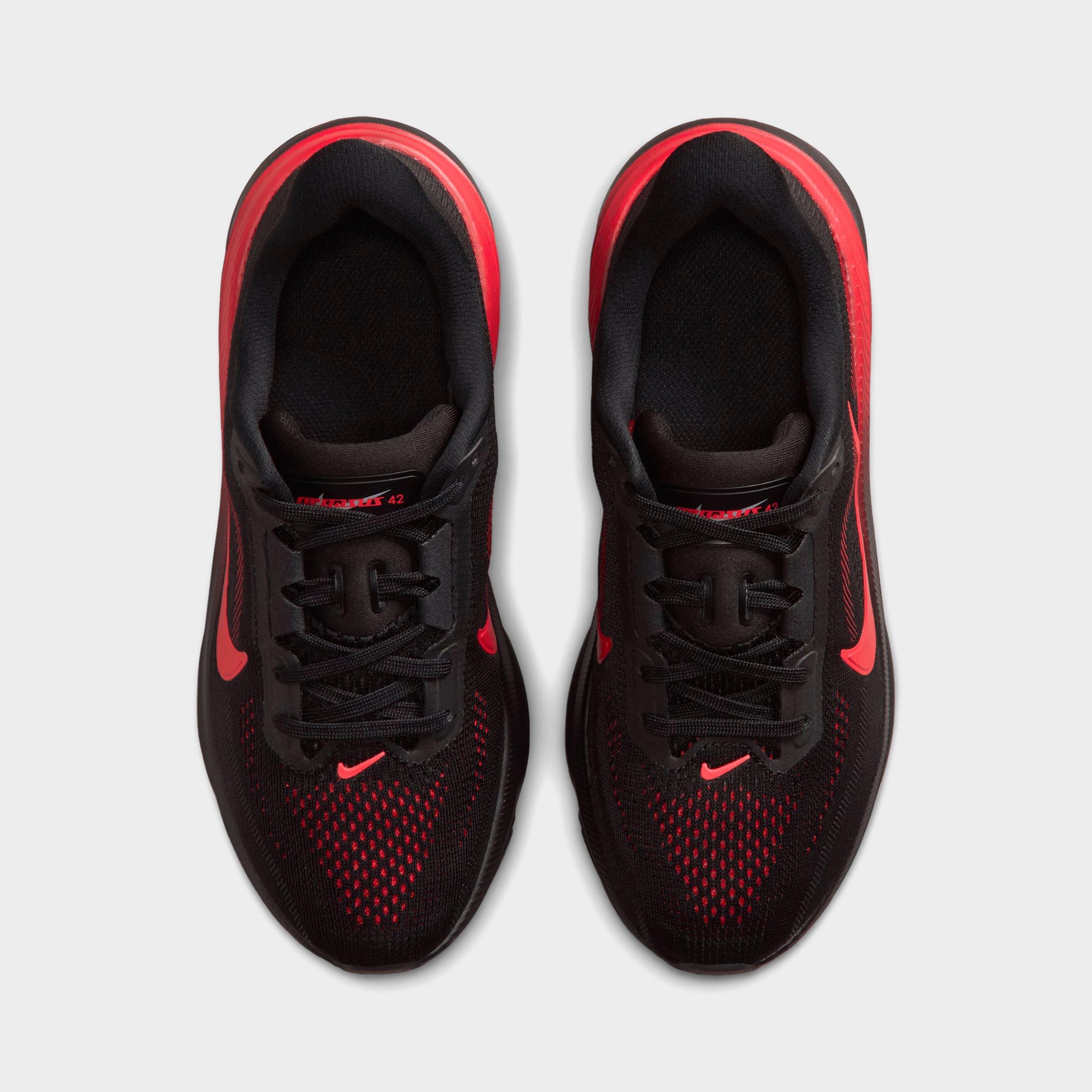 Big Kids' Nithtke Pegasus 42 Running Shoes - Black/University Red/Wolf Grey/Bright Crimson - Top view