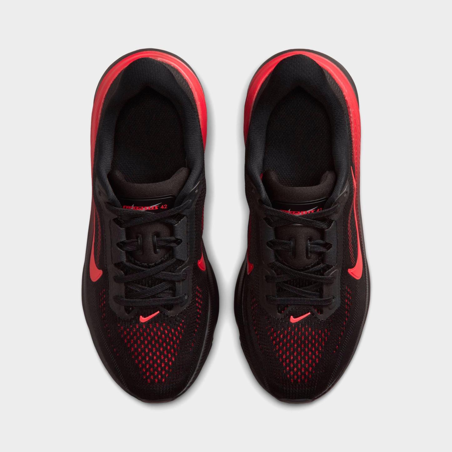 Big Kids' Nithtke Pegasus 42 Running Shoes - Black/University Red/Wolf Grey/Bright Crimson - Top view