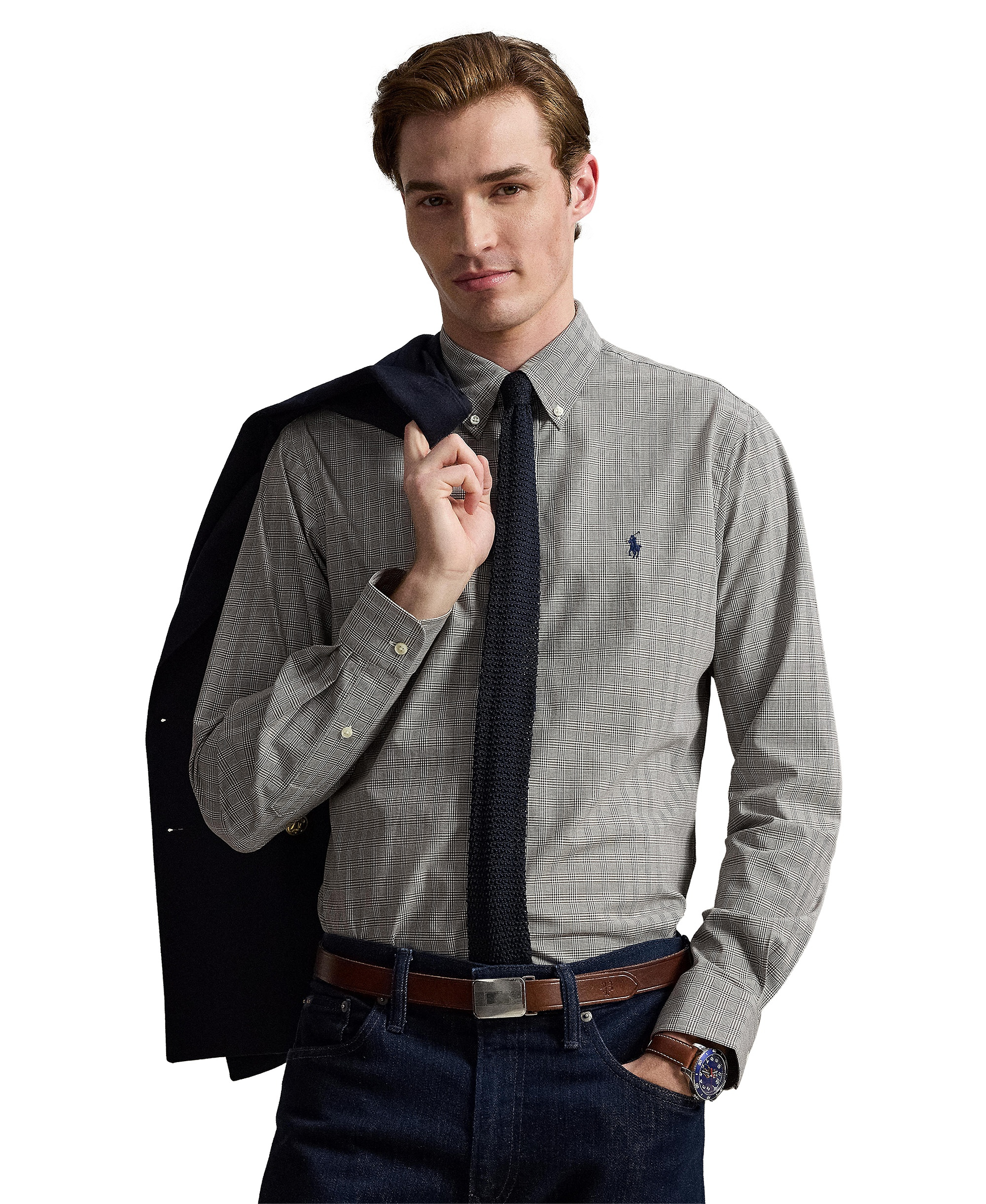 Polo Ralph Lauren Men's Stretch Poplin Shirt - Nutmug Brown White
