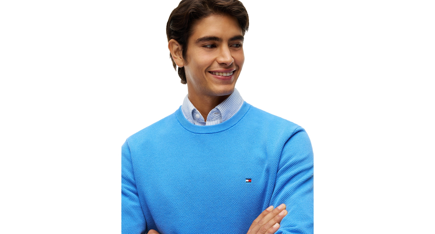 Tommy Hilfiger Men's Essential Texture Cotton Crewneck Sweater - Blue Spell