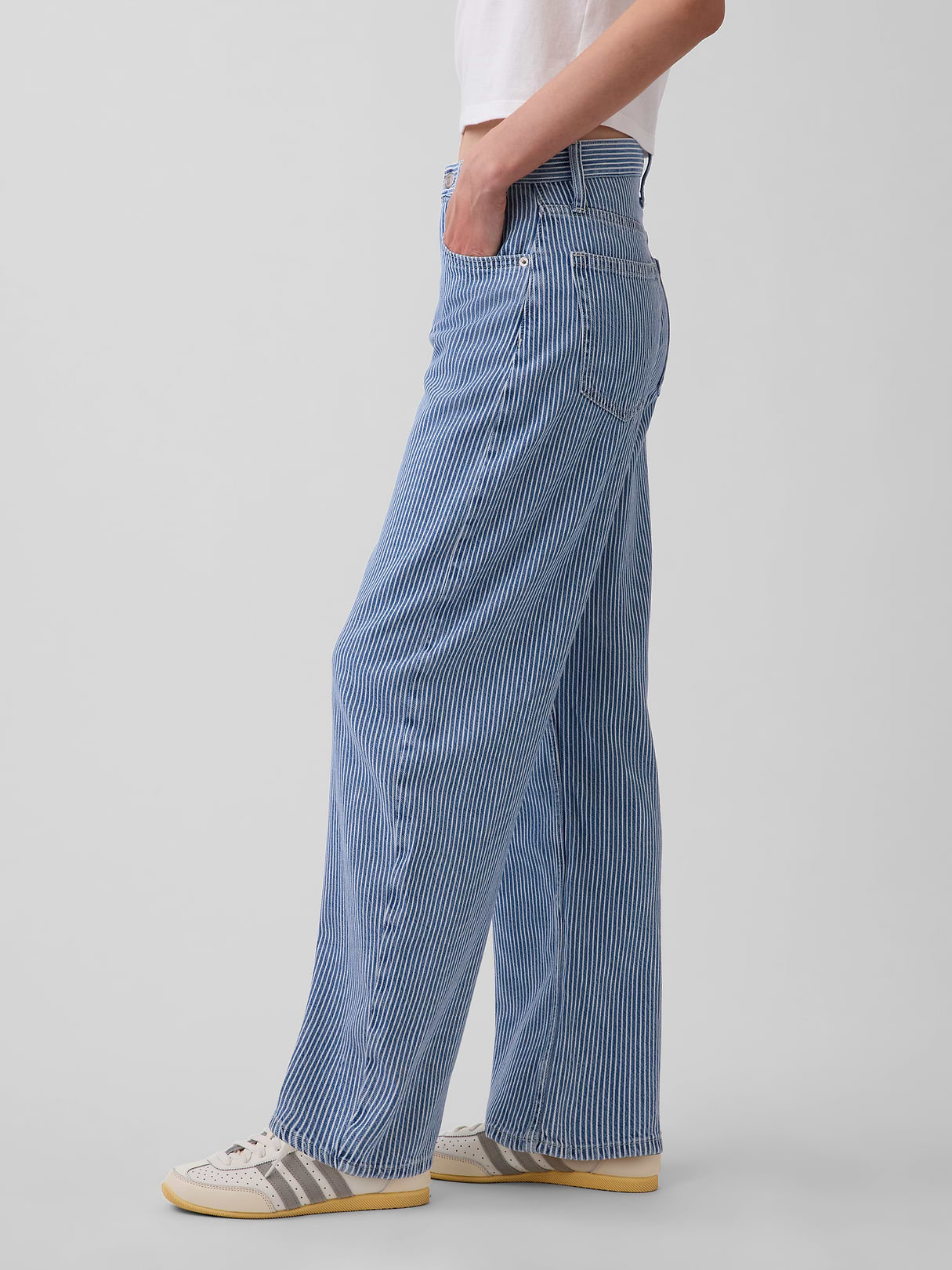 High Rise Barrel Jeans - Blue railroad stripe