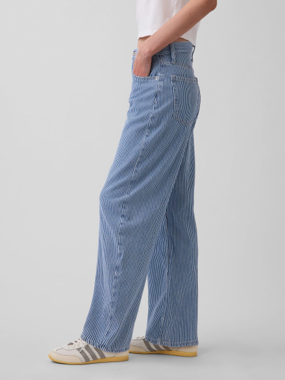 High Rise Barrel Jeans - Blue railroad stripe
