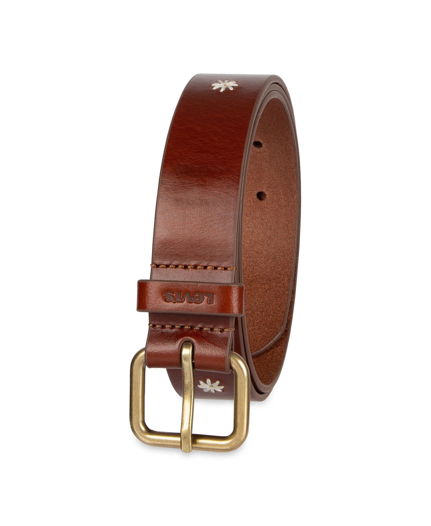 Levi's Women's Casual Floral Embroidered Belt - Cognac