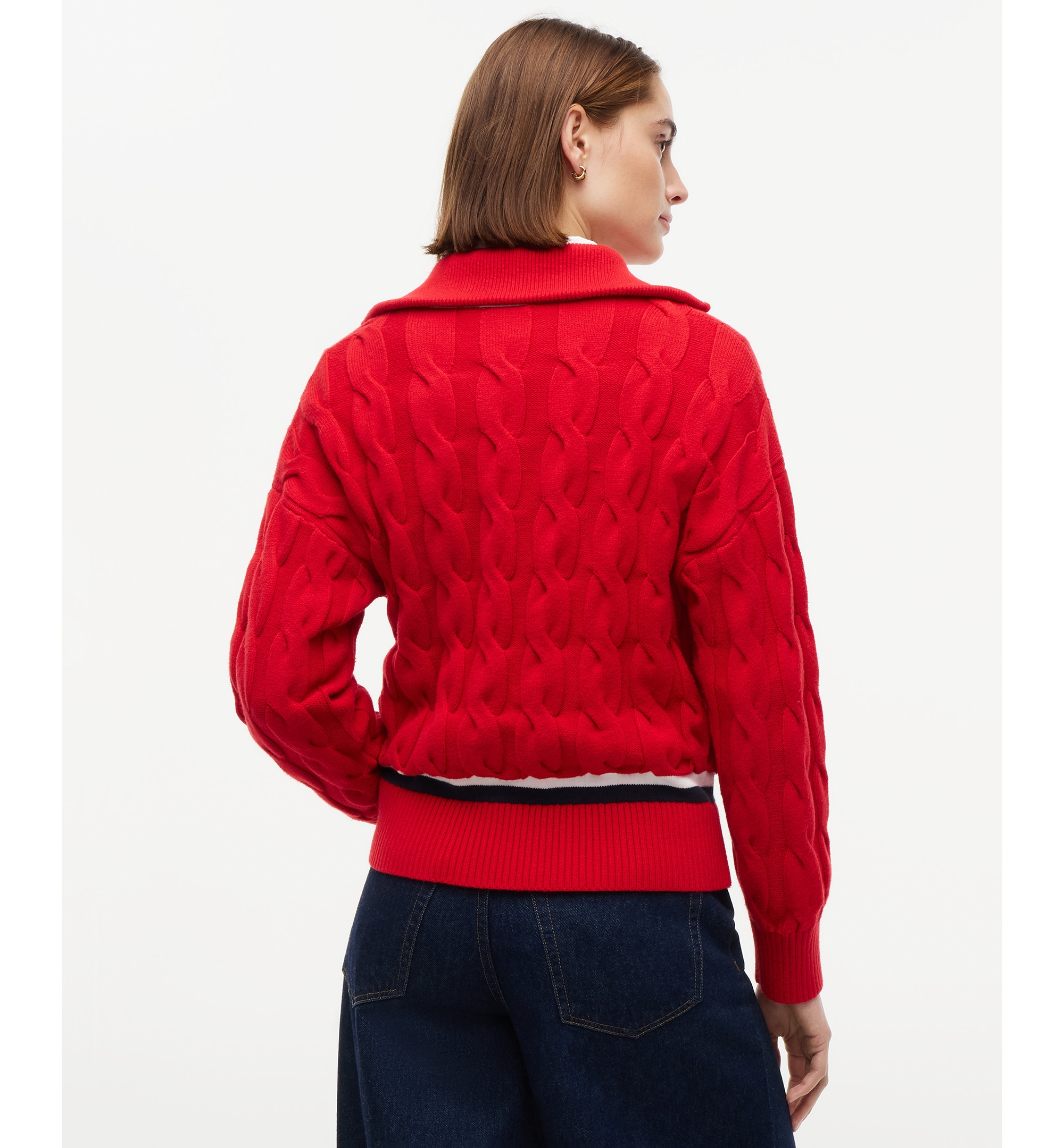Tommy Hilfiger Women's Cable Half Zip Cricket Turtleneck Relaxed-Fit Sweater - Red