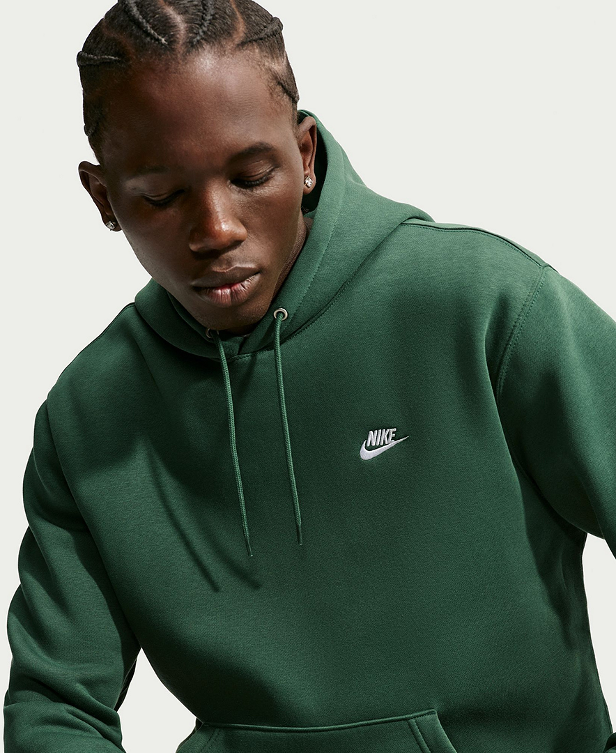 Nike Men's Club Pullover Fleece Hoodie Logo - Fir/White