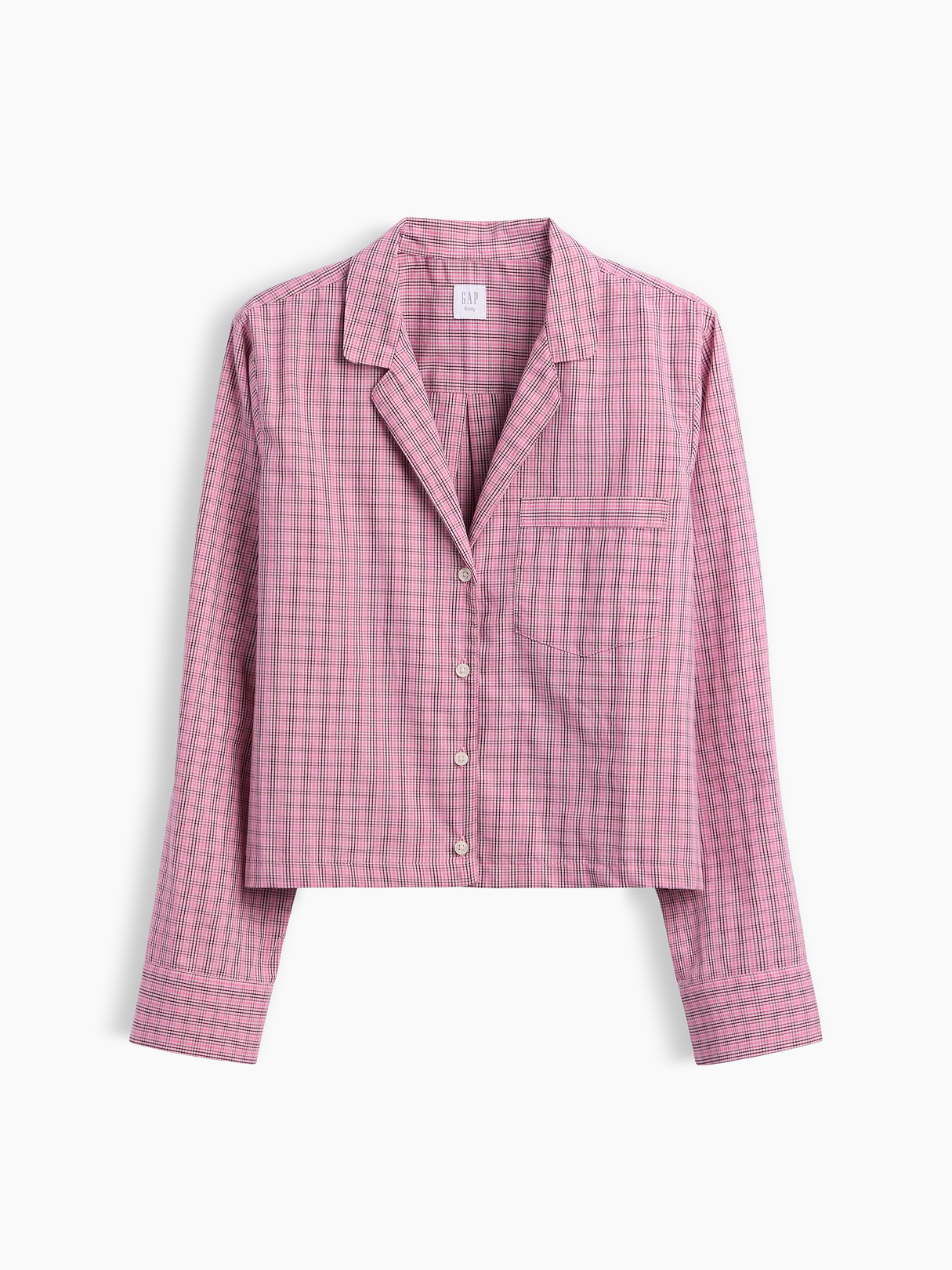 Poplin Oversized Crop PJ Shirt - Pink plaid