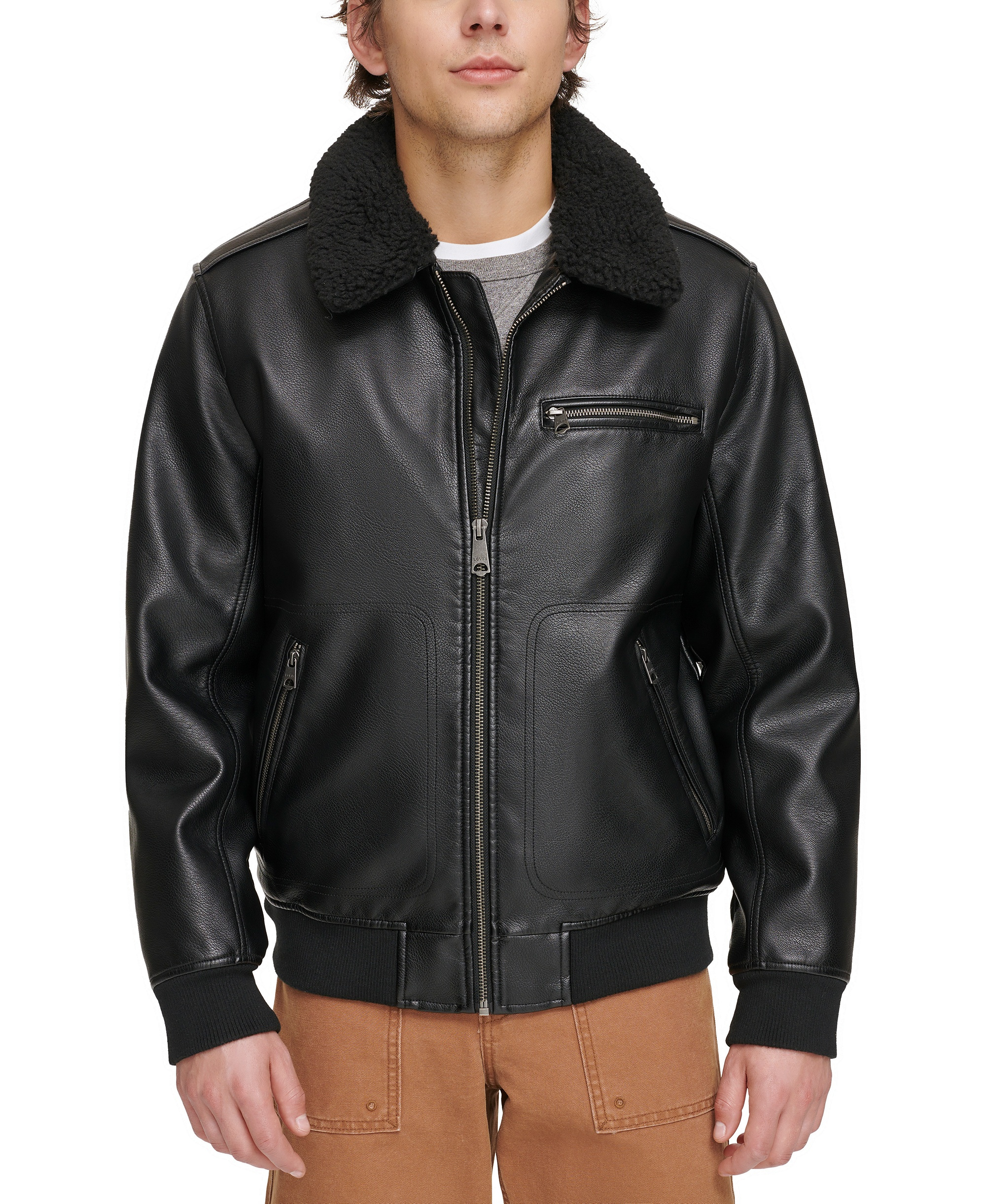 Levi's Men's Sherpa Collar Faux Leather Bomber Jacket - Black
