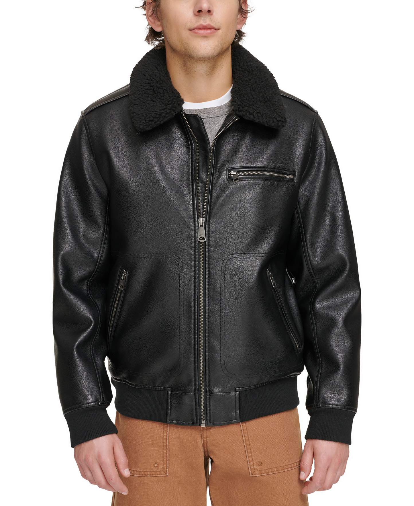 Levi's Men's Sherpa Collar Faux Leather Bomber Jacket - Black