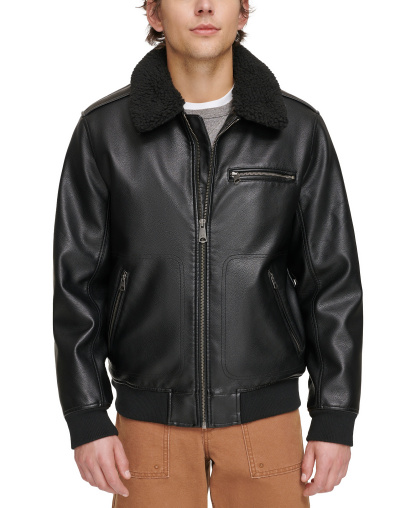Levi's Men's Sherpa Collar Faux Leather Bomber Jacket - Black