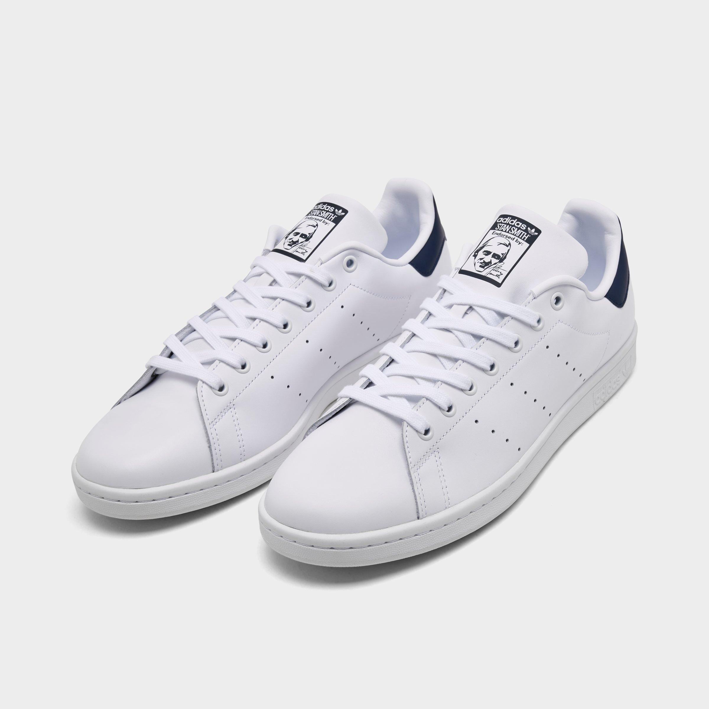 Men's adidas Originals Stan Smith Casual Shoes - Core White/Core White/Dark Blue - Both shoes facing left