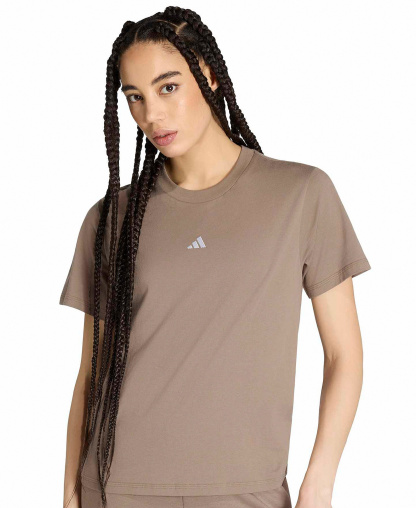 adidas Women's Short-Sleeve Cotton Crewneck Logo T-Shirt - Khaki Six/white
