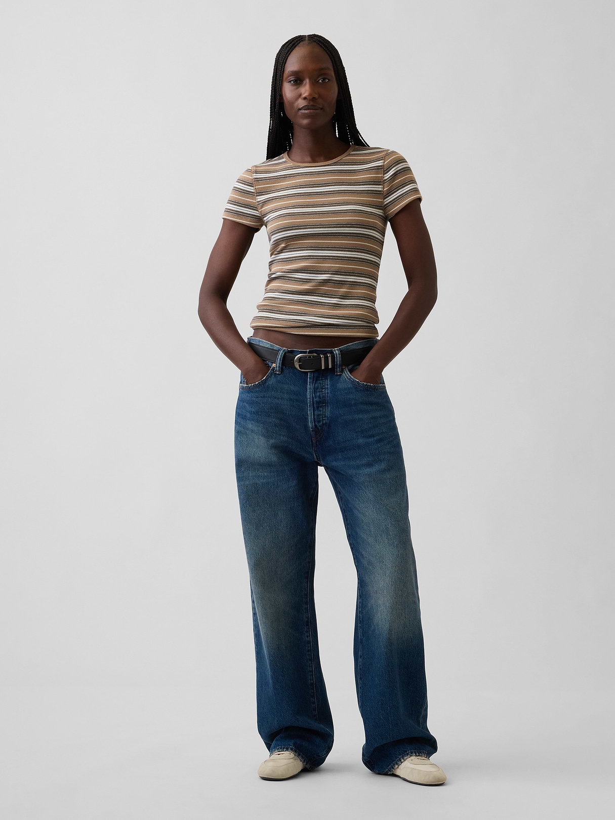 Modern Rib T-Shirt - Khaki tan stripe