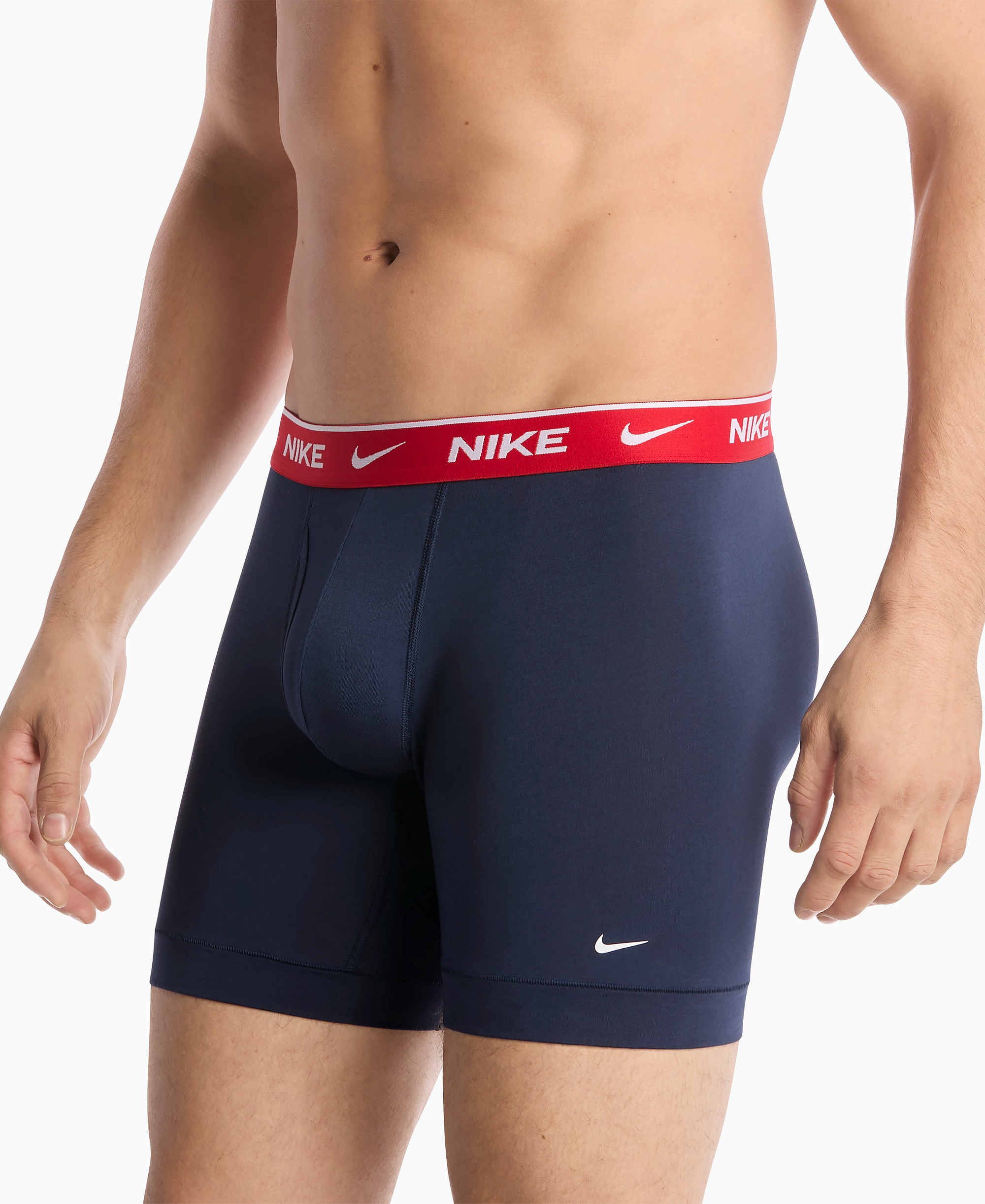 Nike Mens Dri-FIT Essential Cotton Stretch Boxer Briefs, 3-Pack - Obsidian/Cool Gray/Uni Red