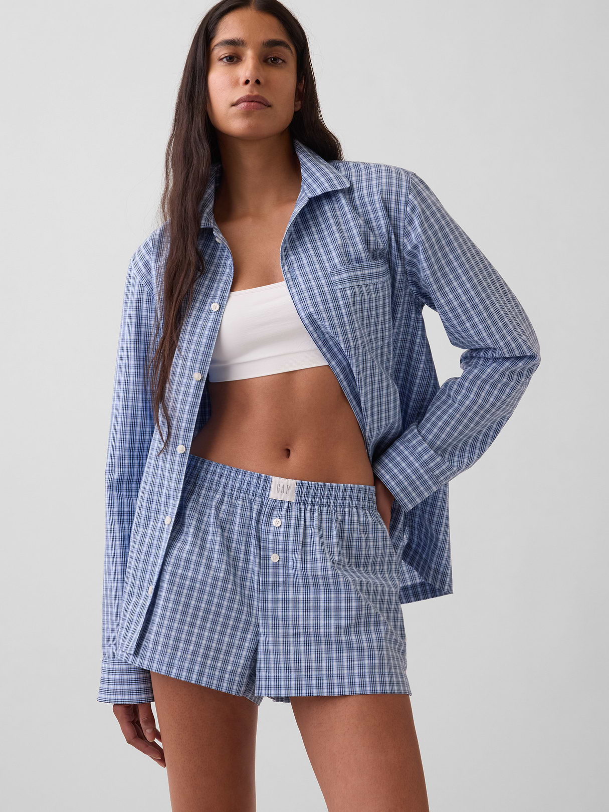 Poplin PJ Boxer Shorts - Blue plaid